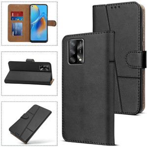 Manas Flip Cover for Oppo F19S 4G (Black, Magnetic, Leather) - Image 1