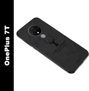 MOBILOVE Back Cover for OnePlus 7T | Deer Pattern Cloth Texture Leather Finish Soft Fabric Case