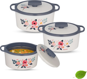 Trueware Floraa Inner Steel Outer Plastic Pack of 3 Thermoware Casserole