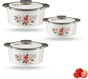 Trueware Floraa Inner Steel Outer Plastic Pack of 3 Thermoware Casserole