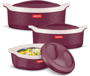 मिल्टन Evoke Jr. PU Insulated Inner Stainless Steel, 450 ml, 850 ml, 1240 ml, Maroon सर्व कैसरोल सेट