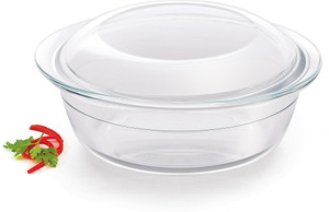 TREO Ovensafe 2500 Deep Round Borosilicate Glass Casserole, 2450 ml, Transparent Serve Casserole