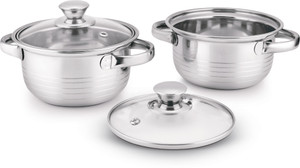 Classic Essentials Stainless Steel Marvel Casserole with Glass Lid Pack of 2 Cook and Serve Casserole Set