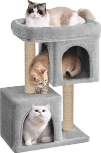 WUDYHUB Condo Cat Kitten Activity Tree | Plush Fur Fabric Free Standing Cat Tree