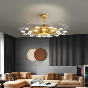 Blissbells 24 Gold Rings Ceiling Fan Chandelier with Remote Control Chandelier Ceiling Lamp