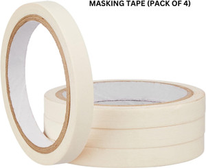 VOIISH Single sided Used Carpenter Labeling, Painting, Packing Adhesive Leaves No Residue. Masking Tape 1/2 Inch 12 mm x 25 Meters (Pack of 4) of Multi-Use, Easy Tear Tape (Manual)
