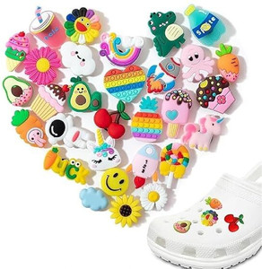 avnish 30Pcs Clog Slippers Cute Cartoon Shoe Charms for Boy & Girl, Bracelet Decoration Rubber, Plastic Shoe Charm