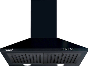 LIVPURE AIRIS-NEO-60 Pyramid Shape 60 cm| 3 Layer Baffle Filter|Powerful suction | 5 Years Motor Warranty| Low Noise |LED Lamp | Push Button Control Wall Mounted Black 1000 CMH Chimney