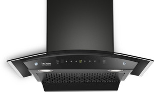 Hindware Smart Appliances Sancia 75 Auto Clean | Curved Glass | Filterless | Touch Control | Motion Sensor | 5 Years Motor Warranty | Energy Efficient LED Light | Powerful Suction | Wall Mounted Black 1200 CMH Chimney