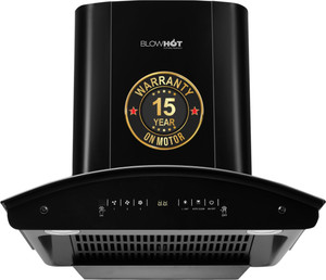 BLOWHOT 60 Cm Filterless Heat Auto Clean Curved Glass Hood Evana S BAC MS Chimney Auto Clean Wall Mounted Black 1500 CMH Chimney