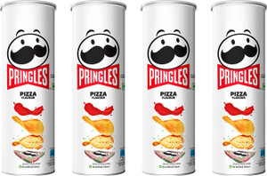 Pringles Potato Chips Pizza Flavor Pack of 4, Crispy Snack for Movie & Game Nights Chips
