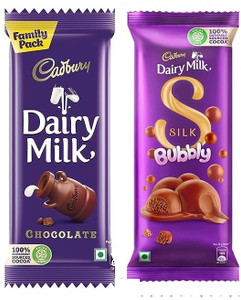 Cadbury Dairy Milk Chocolate Bar Family Pack & Silk Bubbly Chocolate Bar Bars