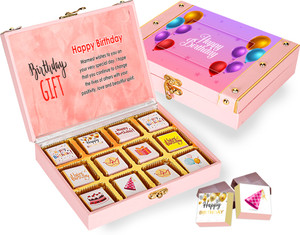 Chocoloony Birthday chocolate Gifts 12 pcs Chocolates & Wooden Box Chocolate Gift Hamper Caramels