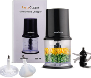 InstaCuppa Electric Chopper with Garlic Peeler | Stainless Steel Blades | Egg Beater 400W Electric Vegetable & Fruit Chopper
