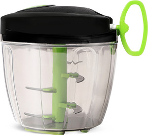 fackelmann Big Size 1000ml with 4 Stainless Steel Blade Chopp Onion, Tomato - Black & Green Vegetable & Fruit Chopper