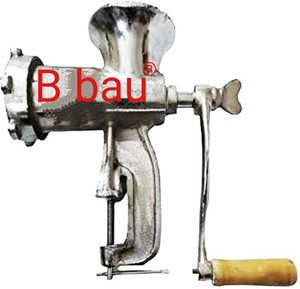 B bau ® Cast Iron Nikil Plated Manual Keema Machine Meat Mincer (10 Number) Chopper