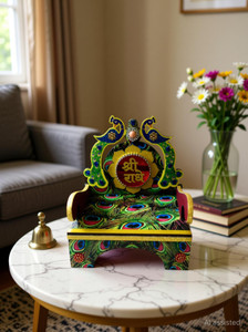 vrindavan shopi laddu Gopal Ji Mayur Singhasan/Wooden Chowki For Little Krishna Wooden All Purpose Chowki