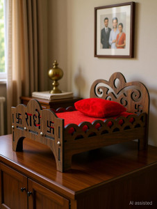 MithilaCart Laddu Gopal wooden bed with carved patterns designed Size No. 0-6 Wooden All Purpose Chowki