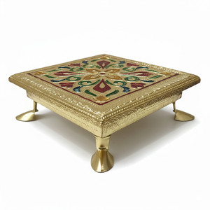 Zig Zag Minakari Pooja Chowki Wooden Pooja Chowki