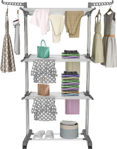 V-MOP Steel Floor Cloth Dryer Stand Premium Stainless Steel Clothes Drying Stand for Balcony & Home -00- (GREY)