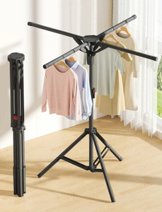 लकज़र Portable Tripod Laundry Drying Rack with Adjustable Height (Black) स्टील फ्लोर क्लॉथ ड्रायर स्टैंड