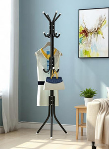 LUKZER Steel Floor Cloth Dryer Stand 8 Hook Coat Hanger hanging Stand for Clothes (Black)