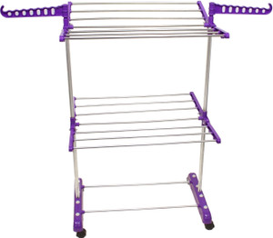 Unizone Steel, Aluminium, Plastic Floor Cloth Dryer Stand SS Premium Compact Space Saving Foldable - US2326 Single Poll