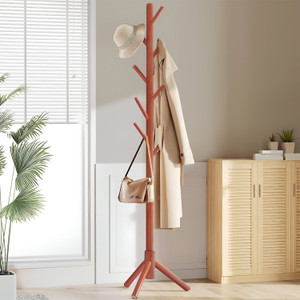 STANSY STANSY Wooden Coat Stand | Freestanding Coat Rack with Multiple Hooks for Home Solid Wood Coat and Umbrella Stand
