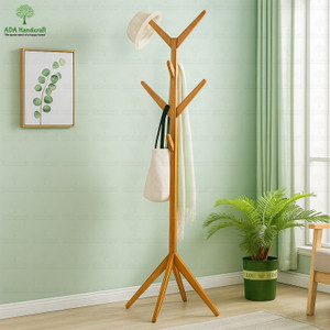 ADA Handicraft Bamboo Coat Stand, Tree Shaped Display 8 Hooks Coat Hanger with 4 Solid Feet Bamboo Coat and Umbrella Stand