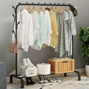 Keekos Coat Rack with Shelf, Double Rod Clothes Hanging Stand Metal Coat Umbrella Stand Metal Coat and Umbrella Stand