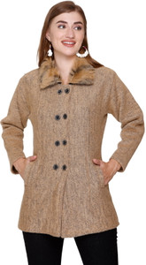 Biwu women pure wool, solid 2 buton style, winter furr Self Design Coat