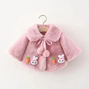 Reshu's Plush Fur Wool, Fur Warm Winter Outerwear Baby Jacket Cape Coat Poncho Self Design Coat