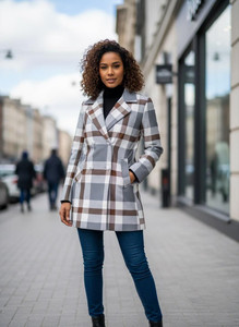 GEE 5 Imported Bonding Tweed Checkered Coat