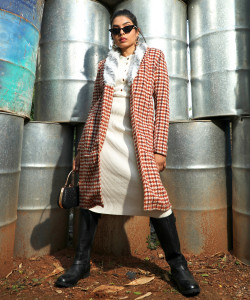 PINACOLADA Polyester Checkered Coat