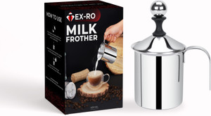 TEX-RO Coffee Frother Stainless Steel Manual Milk Frother For Coffee , Milk Frother 2 Cups Coffee Maker