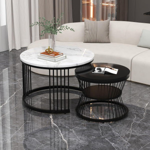 classiconline Modern Nestings Table Set of 2, Sofa Side Table with Marble Veneer Engineered Wood Coffee Table