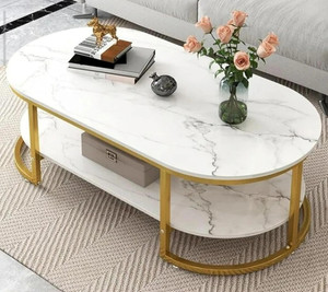 Vuhome Large coffee table, centre table with beautiful marble design for living room Engineered Wood Coffee Table