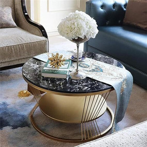 SS CRAFTMAKERS Round Coffee Table Double Layer Marble Look Stone Coffee Table