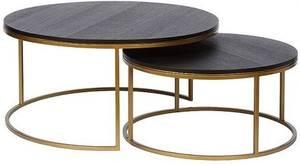 Nesfur Nesting Round Coffee Table Set with Golden Metal Frame for Living Room Engineered Wood Coffee Table