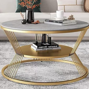 SS CRAFTMAKERS Round Coffee Table Double Layer Marble Look Stone Coffee Table