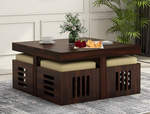 Shree Jeen Mata Enterprises Solid Sheesham Wood Coffee Table With Four Stool For Living Room Solid Wood Coffee Table