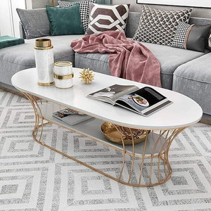ALM SHOPPEE Coffee Table Set Modern Round Center Table Marble Finish Top Engineered Wood Coffee Table