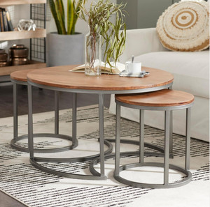 Vuhome Round Coffee table with beautiful antique design set of 3 table for living room Engineered Wood Coffee Table