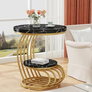 ENIQE STORE ENIQE STORE Dual Level Luxury Coffee Table ( Golden & Black ) Engineered Wood Coffee Table