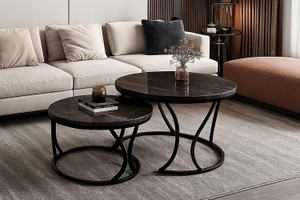 CROWN ART SHOPPEE Luxury Marble-Soul Nesting Coffee Tables – Set of 2 Engineered Wood Coffee Table