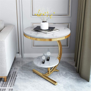 FlipsShoppee Round Coffee Table, Circle with Modren Storage Tea Table Faux Marble Top Engineered Wood Coffee Table