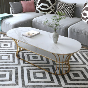 Suhailbrother Metal Oval Coffee Table Living Room Sofa Side Cabinet Small Table Engineered Wood Coffee Table