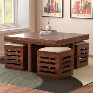 Shree Jeen Mata Enterprises Indo-Japanese Coffee Table With Stool | Center Table | Sheesham Wood Tea Table | Solid Wood Coffee Table