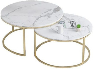 Nesfur Nesting Round Coffee Table Set with Golden Metal Frame for Living Room Engineered Wood Coffee Table