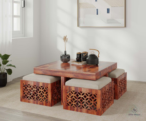 Allie Wood Rosewood ( Sheesham ) 4 Stool Solid Wood Coffee Table